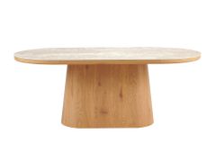 Ovaler Esstisch UNIQUE 200cm beige natur Travertin Eiche mit Säulenfuß