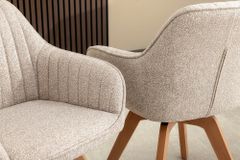 Design Stuhl LIVORNO beige Strukturstoff Massivholzbeine drehbar Auto-Return-Funktion
