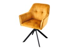 Design Stuhl LOFT senfgelb Samt drehbar Metallgestell schwarz mit Armlehne