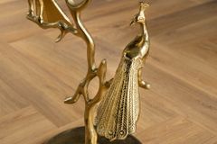 Runder Beistelltisch WILDLIFE PEACOCK 60cm gold Glasplatte Metall Pfauen-Skulptur