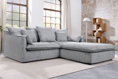 Großes 3-Sitzer Sofa HEAVEN 200cm hellgrau Cord Federkern Hussensofa abnehmbarer Bezug