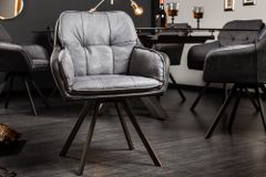 Drehbarer Design Stuhl MR. LOUNGER anthrazit grau Microfaser Flachgewebe mit Armlehne