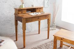 Design Sekretär HEMINGWAY M 90cm braun Sheesham Massivholz stone finish Schreibtisch