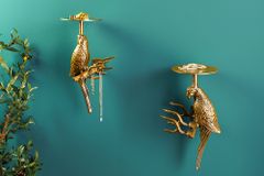 2er Set Wandgarderobe WILDLIFE BIRDS 45cm gold Metall Hammerschlag Design handmade