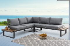 Moderne Garten Sitzgruppe TAMPA LOUNGE 240cm grau Aluminium wetterfest inkl. Sitzkissen