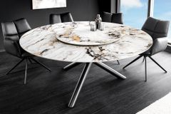Runder Esstisch SPIN 150cm weiß grau gold 360° drehbare Servierplatte Aurora Oro Keramik