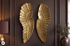 Große Wanddekoration FALLEN ANGEL 65cm antik goldene Engelsflügel