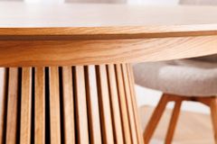 Ausziehbarer Esstisch VALHALLA WOOD 120-160-200cm natur Eichenholz oval Säulenfuß