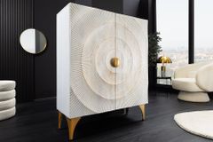 Massives Highboard GOLDEN SUNSET 120cm weiß gold Mangoholz mit 3D Schnitzereien
