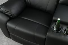 Exklusiver 2er Kinosessel HOLLYWOOD 190cm schwarz mit Liegefunktion und Getränkehalter