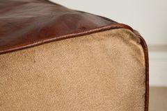 Retro Sitzpouf MUSTANG 45cm Lederbezug mit Leinen Sitzwürfel