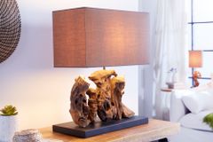 Handgefertigte Tischlampe ARAGON 50cm braun Treibholz-Fuß mit Leinenschirm