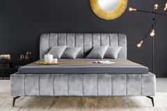 Retro Bett AMSTERDAM 160x200cm grau Samt schwarz Metall Polsterbett