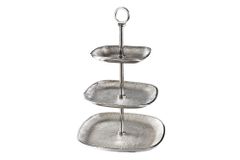 Moderne Etagere ORIENT 45cm silber Hammerschlag-Design mit drei Etagen