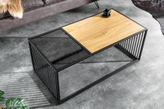 Design Couchtisch ARCHITECTURE 100cm schwarz Wildeiche Rauchglas Metall Holz