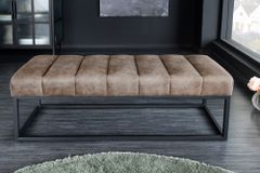 Design Sitzbank PETIT BEAUTÉ 110cm vintage taupe Microfaser schwarzes Metallgestell