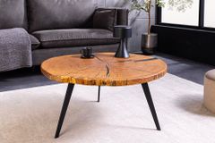 Runder Couchtisch ARBOR 75cm natur Eiche Massivholz schwarz Metall Beistelltisch