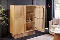 Design Highboard ART DECO 120cm weiß gekälkt Mangoholz massiv 3D Front