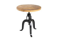 Höhenverstellbarer Beistelltisch ENGINEER 50cm Mangoholz Industrial Design massiv rund Eisen