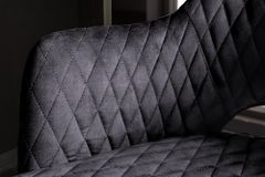 Design Barhocker PARIS grau Samt mit Lehne Metall schwarz gold Ziersteppung