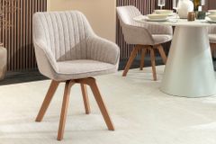 Design Stuhl LIVORNO beige Strukturstoff Massivholzbeine drehbar Auto-Return-Funktion