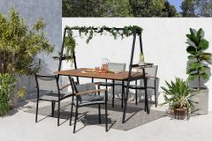 Outdoor Gartentisch RIO 190cm anthrazit Aluminium Massivholz mit Dekostange wetterfest