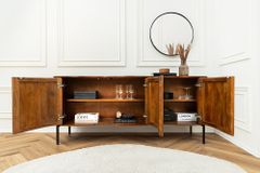 Massives Sideboard GRANDEUR 180cm braun Mangoholz schwarz Metall