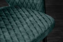 Eleganter Stuhl PARIS petrol Samt Ziersteppung Fußkappen gold Retro-Design mit Armlehnen