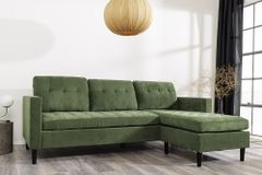 Retro Ecksofa STOCKHOLM 220cm grün Cordstoff Federkern 3-Sitzer