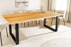 Massiver Esstisch WILD OAK 160cm natur schwarz Wildeiche Baumkante U-Gestell Metall
