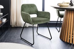 Design Stuhl MUSTANG grün Cord mit Armlehne schwarz Metallgestell