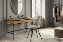 Design Stuhl SCANDINAVIA MEISTERSTÜCK beige grau Chenille schwarz Metallgestell