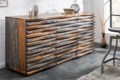 Massivholz Sideboard RELIEF 160cm Sheesham grau smoke finish Kommode mit Schubladen