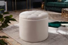Eleganter Hocker MODERN BAROCK 50cm champagner beige Samt Aufbewahrungkorb