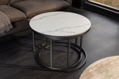 Rundes 2er Set Couchtische ELEGANCE 75cm weiß Keramik schwarz Metall