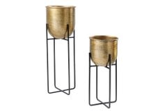 2er Set Blumentopf UNIT 70/50cm gold schwarz Metall Hammerschlag Design