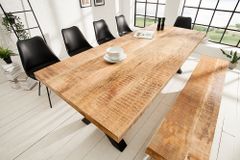 Massiver Esstisch IRON CRAFT 240cm natur Mangoholz Industrial Design X-Gestell schwarz Metall