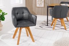 Design Stuhl LOFT antik grau Microfaser drehbar massiv Buchenholz mit Armlehne