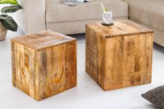 Massives 2er Set Beistelltisch CURACAO 45cm natur Mangoholz Würfel handmade Couchtisch