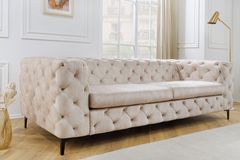 Chesterfield 3-Sitzer Sofa MODERN BAROCK 235cm champagner beige Samt Federkern