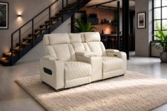 Elektrischer 2er Kinosessel HOLLYWOOD beige Kunstleder Relaxfunktion Getränkehalter