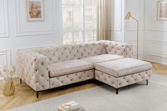 Chesterfield 3-Sitzer Sofa MODERN BAROCK 235cm champagner beige Samt Federkern