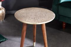 Design Beistelltisch ALCAZAR 50cm antik silber Metall Mangoholz Handarbeit rund