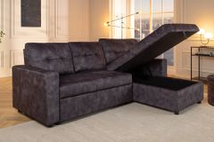 Ecksofa mit Schlaffunktion APARTMENT beidseitig aufbaubar grau Samt inkl. Stauraum