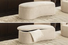 Extravagante Polsterbank ELEMENTAL 120cm champagner beige Feinstrick Bouclé mit Stauraum