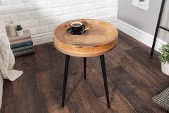 Massiver Beistelltisch PURE NATURE 35cm natur Mangoholz rund mit schwarzen Metallbeinen
