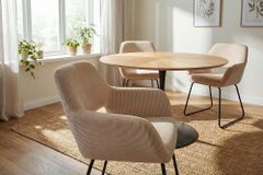 Design Stuhl MUSTANG beige Cord mit Armlehne schwarz Metallgestell