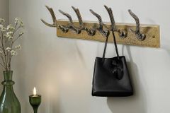 Dekorative Wandgarderobe DEER 50cm messing Metall Hirschgeweih Kleiderhaken