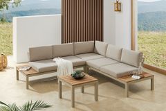 Große Garten Sitzgruppe MIAMI LOUNGE 240cm champagner greige Aluminium wetterfest Outdoor inkl. Kissen