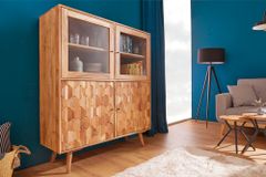Massivholz Highboard MYSTIC LIVING 140cm Akazie natur Vitrine 3D-Oberfläche